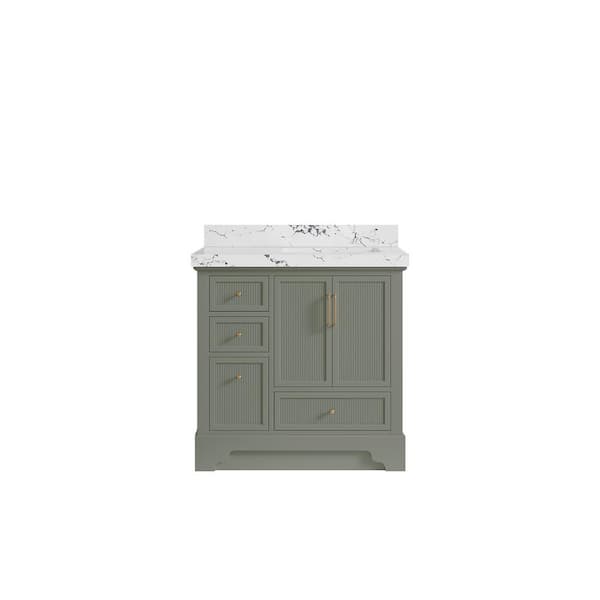 Willow Collections Alys 36 in. W x 22 in. D x 36 in. H Right Offset Single Sink Bath Vanity in Evergreen with 2 in. Viola Night Quartz Top
