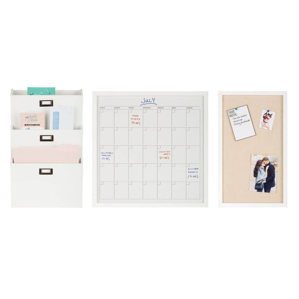 GALLERY SOLUTIONS 3-Piece Wall Organizer Command Center Set with Storage  and Monthly Calendar, White 21FW1381E - The Home Depot