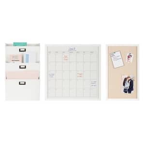 3-Piece Wall Organizer Command Center Set with Storage and Monthly Calendar, White
