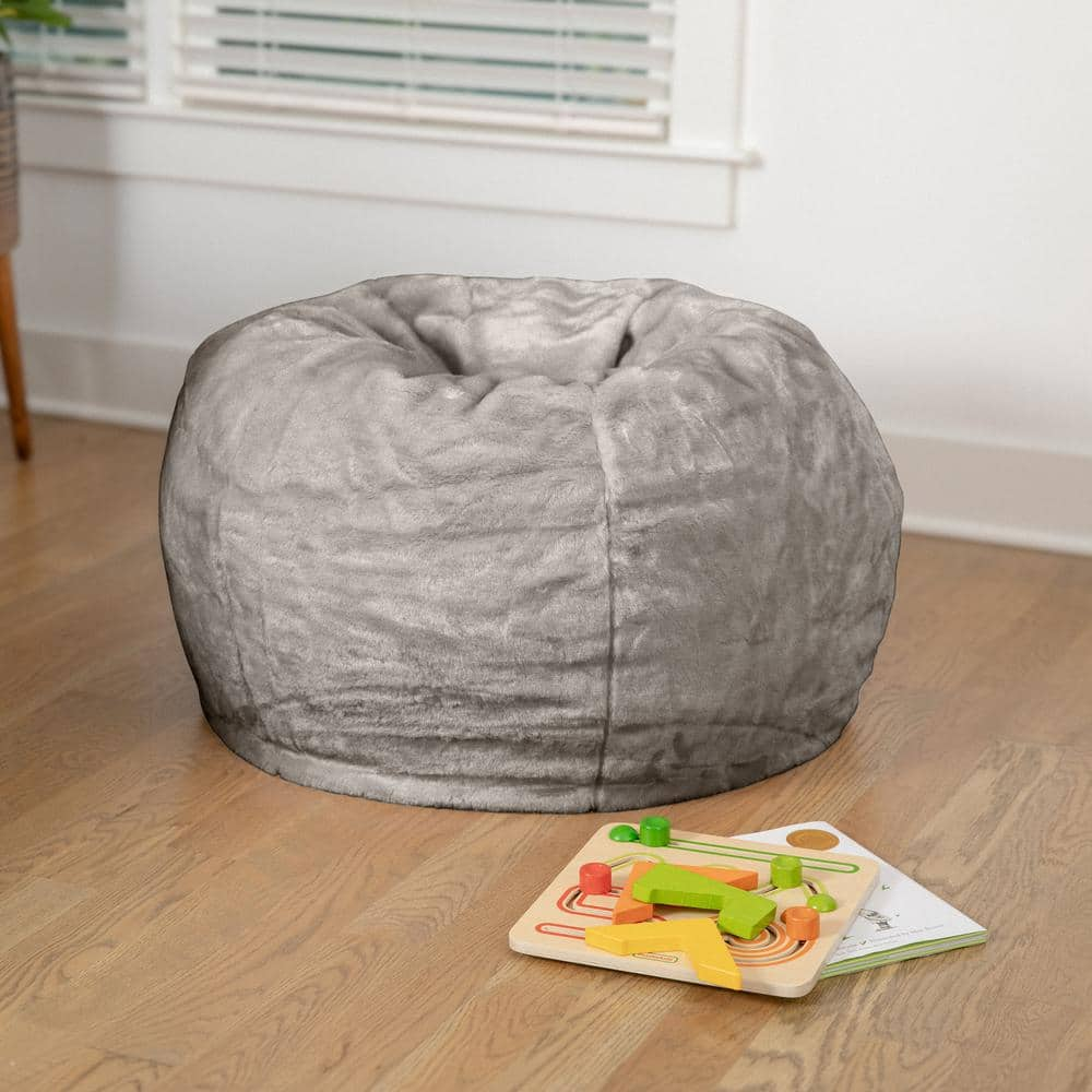 Small White Furry Refillable Bean Bag Chair for Kids and Teens