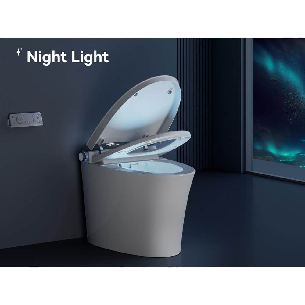 White Ceramic Smart Bidet Toilet with LED Display and Heated Seat