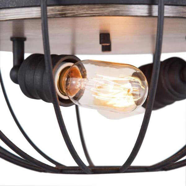 LNC 14.5 in. 2-Light Black Industrial Cage Flush Mount with LNC 14.5 in. 2-Light Black Industrial Cage Flush Mount with