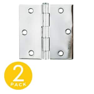 3.5 in. x 3.5 in. Polished Chrome Full Mortise Residential Squared Hinge with Removable Pin - Set of 2