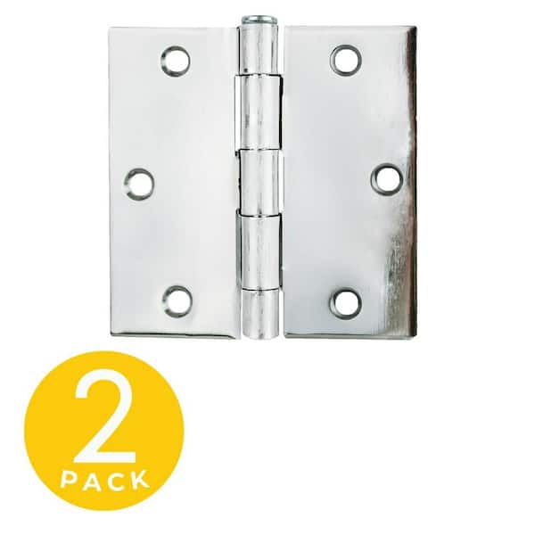Global Door Controls 3.5 in. x 3.5 in. Polished Chrome Full Mortise Residential Squared Hinge with Removable Pin - Set of 2