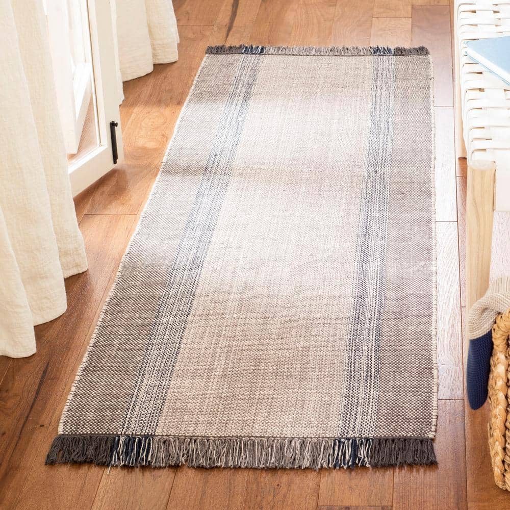 Coastal Breeze Blue/Grey Stripe Handwoven Cotton Rug - 27"x10"