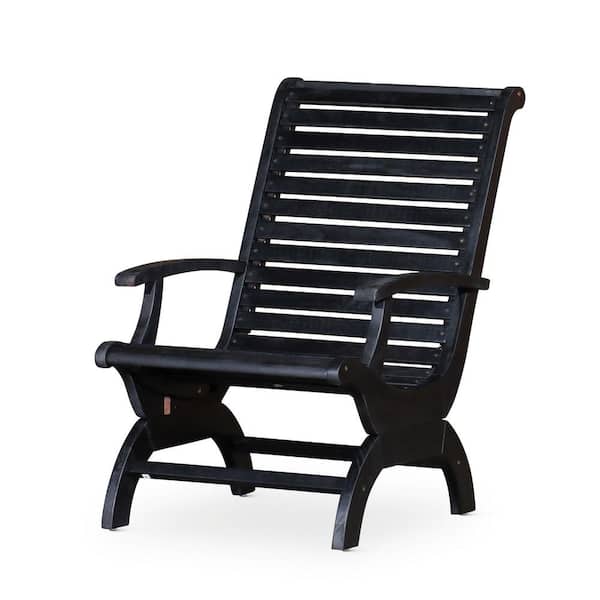 Flynama Espresso Wood Outdoor Living Eucalyptus Outdoor Lounge Chair in Black (1-Pack)
