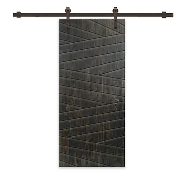 CALHOME 42 in. x 96 in. Charcoal Black Stained Pine Wood Modern Interior Sliding Barn Door with Hardware Kit