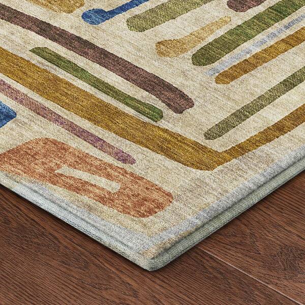 Mayfield Premium Machine Washable Abstract AMF2432 Beige 9 ft. x 12 ft. Area Rug