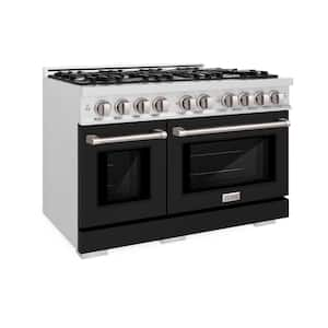 Select 48 in. 8-Burner Dual Fuel Range with Double Oven in Fingerprint Resistant Stainless Steel and Matte Black Door