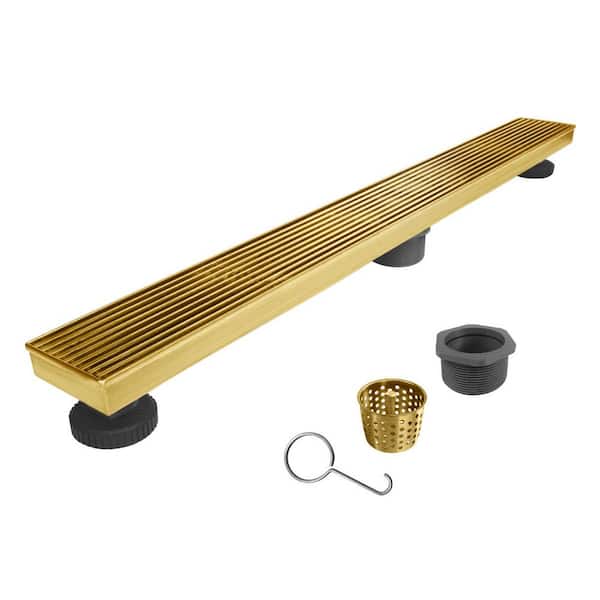 Brushed Gold 4-inch brass Shower Floor Drain with Removable Strainer C–  wonderland shower inc