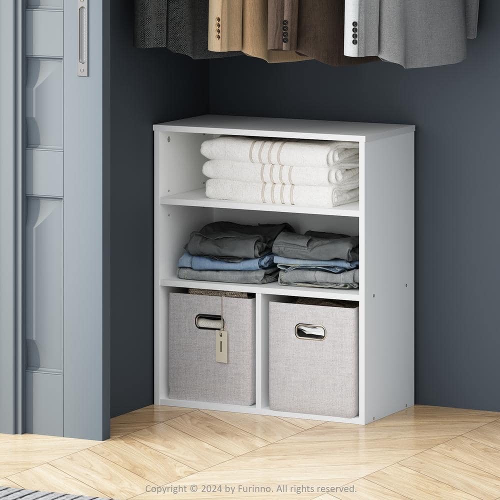 Furinno Reed 28.15 in. Tall White Wood 3-Shelf Bookcase