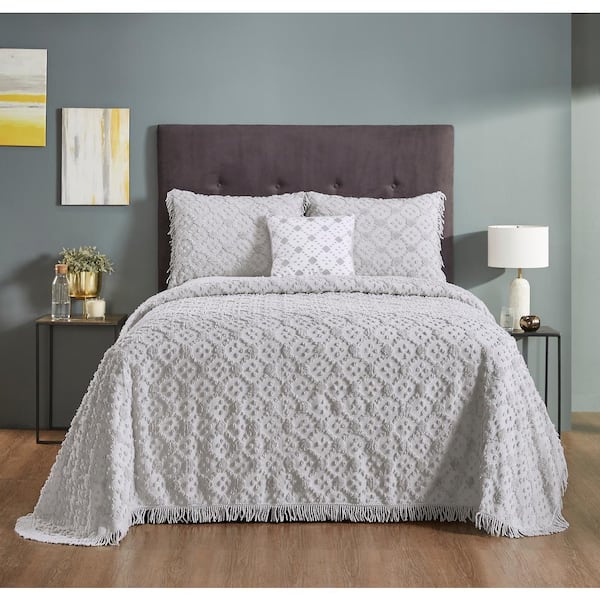 Better Trends Charleston Collection 4-Piece Grey Queen 100% Cotton Bedspread Set