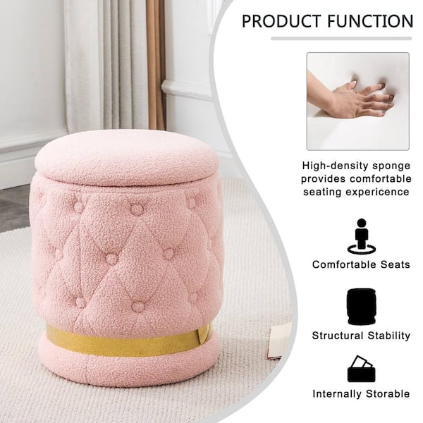 Low Footstool Pouffe Plush Velvet Blush Pink Stool Foot Rest Under