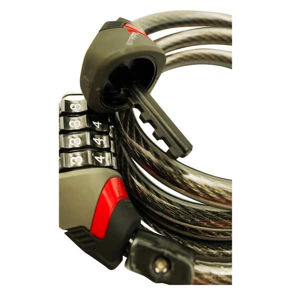 BOBCAT, Coiled Combination Cable Lock, 6 ft. x 12 mm Braided Steel with Vinyl Coating