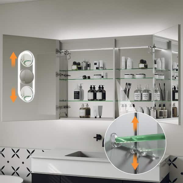 Delux2 40 in. W x 32 in. H Rectangular Recessed/Surface Mount Medicine Cabinet with Mirror, Backlit and Front Light