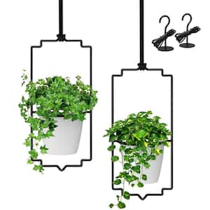 White Metal Hanging Basket with Plastic Pots (2-Pack)