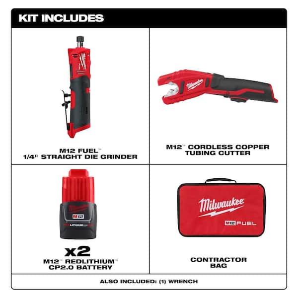 M12 FUEL 12V Lithium-Ion Brushless Cordless 1/4 in. Straight Die Grinder Kit with Copper Tubing Cutter
