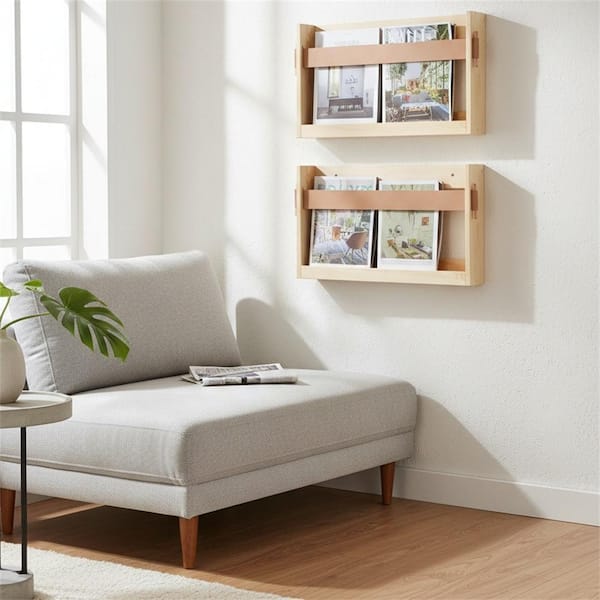 Brown 17 in. x 10 in. Wood Wall Mounted Magazine Rack LINBQ570