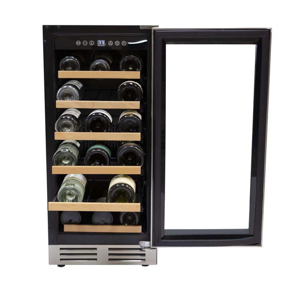 28-Bottle Black and Stainless Steel Freestanding Wine Cooler with LED Lighting
