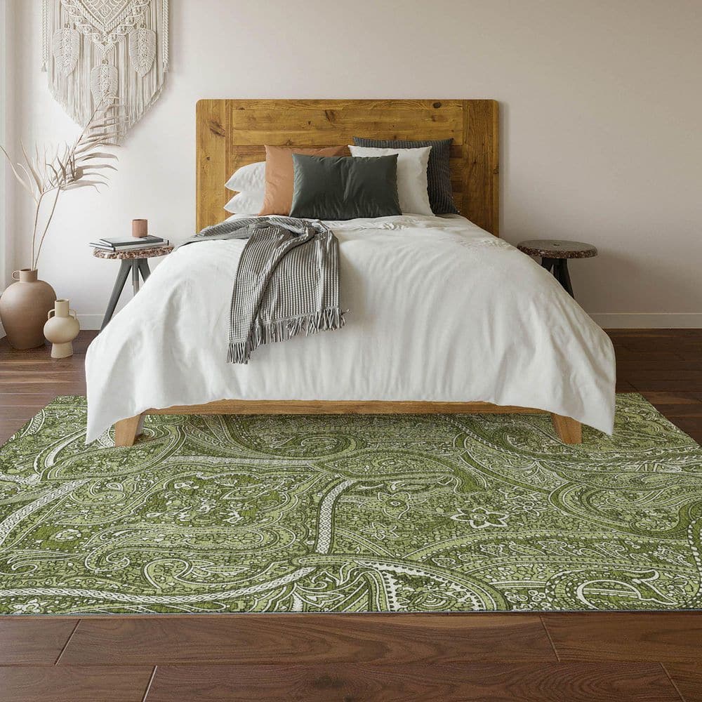 Red Rectangular Washable Synthetic Paisley Rug 3' x 5'