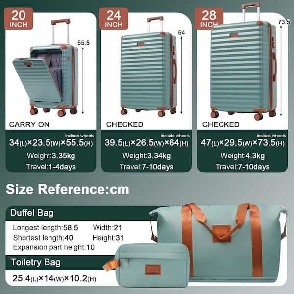 LIVACA 5-Piece Antique Blue Green ABS Plastic Hardside Expandable Front Opening Spinner TSA Lock USB Port Luggage Set