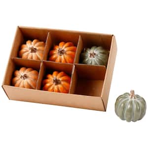 3.5 in. H Boxed Orange and Green Pumpkin Thanksgiving Decorations (Set of 6)