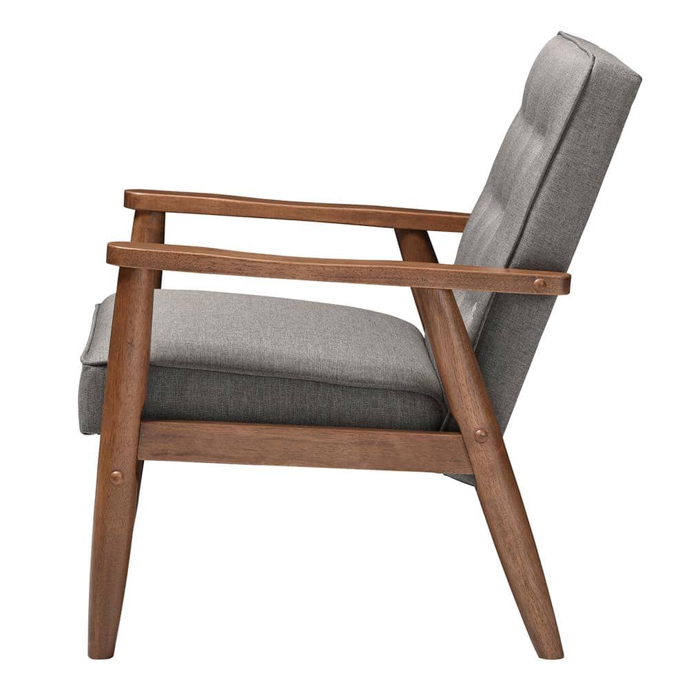 Gray Faux Leather Mid-Century Modern Accent Chair with Maple Wood Frame