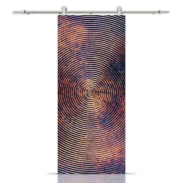 CALHOME 36 in. x 96 in. Artisan Print Series Spiral MDF Modern Interior Sliding Barn Door with Hardware Kit