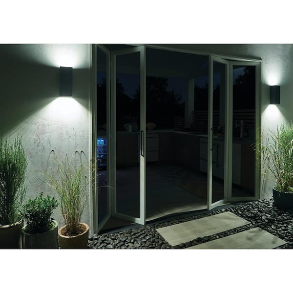 Walden 12 in. 1-Light Textured Black Outdoor Hardwired Wall Lantern Sconce with Integrated LED (1-Pack)