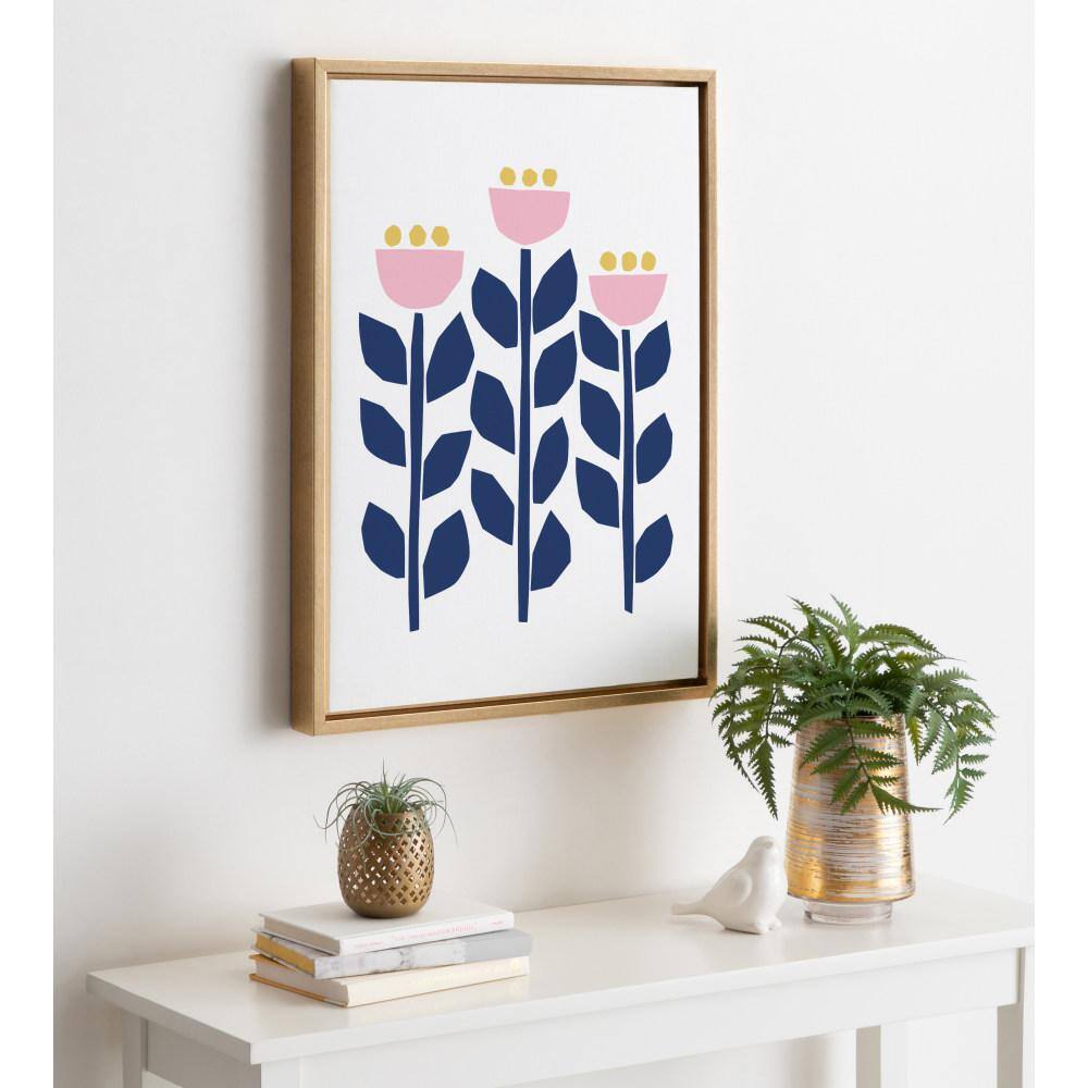 Gold Framed Abstract Scandinavian Flower Canvas Wall Art