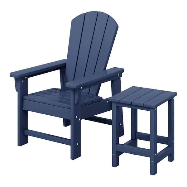 Children's Laguna Outdoor Patio All Weather Plastic Kids 2-Piece Adirondack Chair with Side Table in Navy Blue