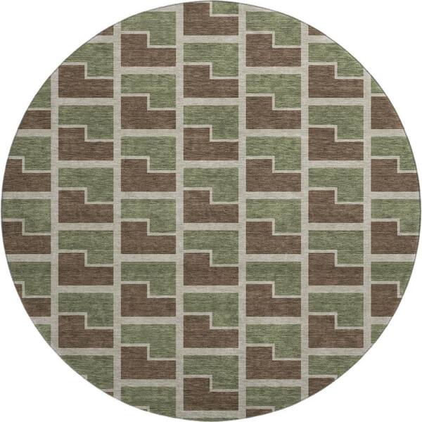 Mayfield Premium Machine Washable Abstract AMF2416 Chocolate 8 ft. x 8 ft. Round Rug