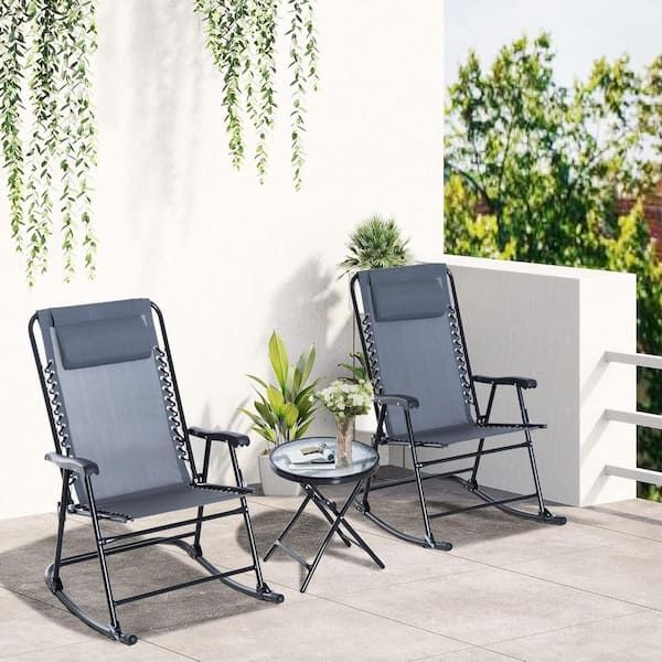 Unbranded Grey White 3-Piece Metal Outdoor Bistro Set