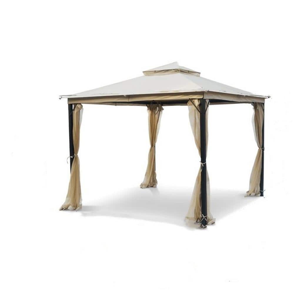 10 ft. x 10 ft. Metal Gazebo Heavy Duty Double Roof Canopy, Galvanized Stee