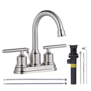 4 in. Centerset 2-handle Bathroom Faucet with Drain and Hose in Brushed Nickel