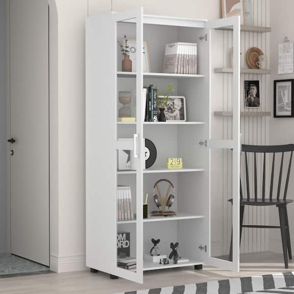  Furnaza 50 LED Kitchen Pantry Storage Cabinets - Food Cabinets  Freestanding Cupboards with 2 Doors with Racks and Shelves Adjustable for  Small Space in Dinning Room, Living Room, in White 