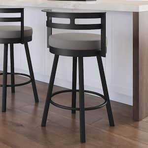 Render 26.625 in. Taupe Grey Faux Leather/Black Metal Counter Stool