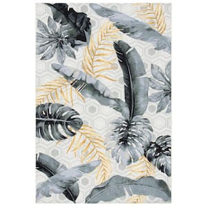 Barbados Gray/Gold 8 ft. x 10 ft. Floral Geometric Indoor/Outdoor Patio  Area Rug