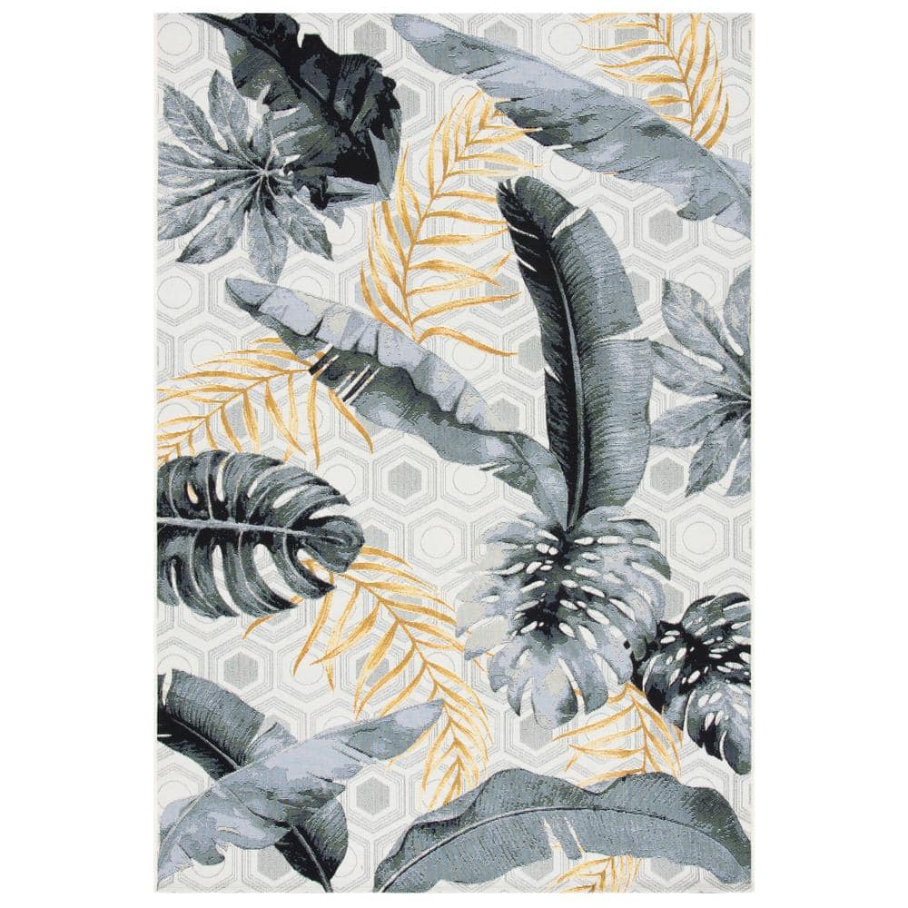 Tropical Paradise Gray Synthetic 9'10" x 12'5" Easy-Care Outdoor Rug