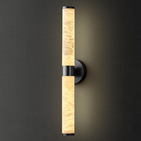 24 in. 1-Light Black LED Wall Sconce,Natural Alabaster Modern Wall Light for Bedroom, Bathroom, Living Room