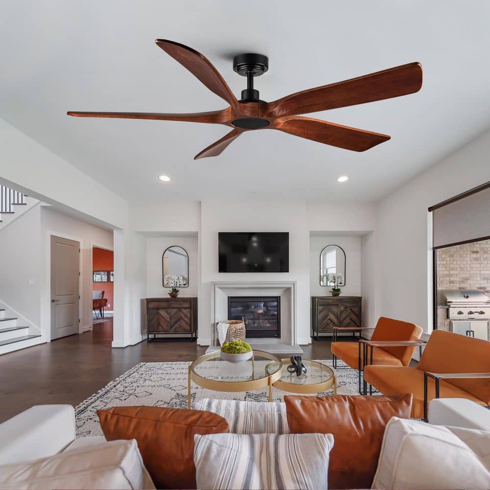 60 in. Farmhouse Brown Wood Downrod Mount Ceiling Fan with Remote Control, 5 Solid Wood Blades, No Light price history on PriceWatchPro