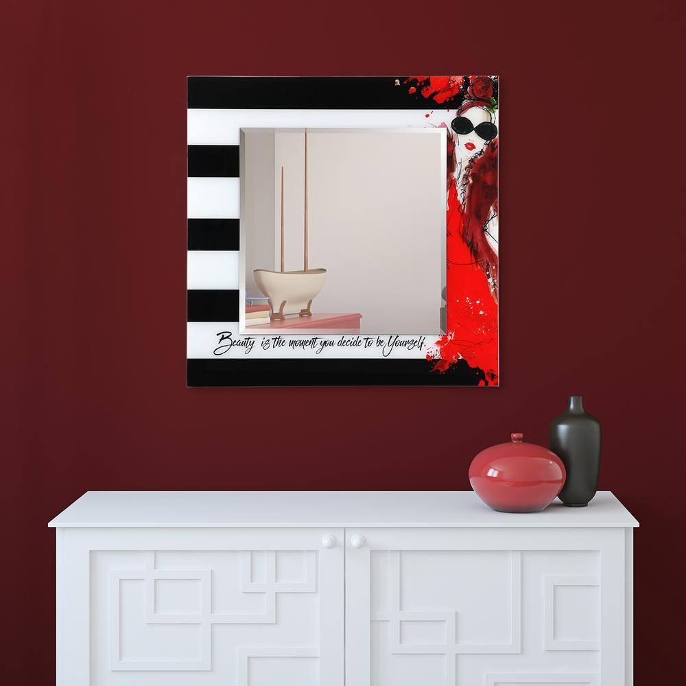 Elegant 36" Square Frameless Beveled Mirror with Fashion Art Glass