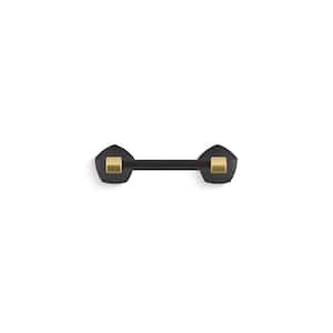Occasion Wall Mounted Pivoting Toilet Paper Holder in Matte Black with Moderne Brass Trim