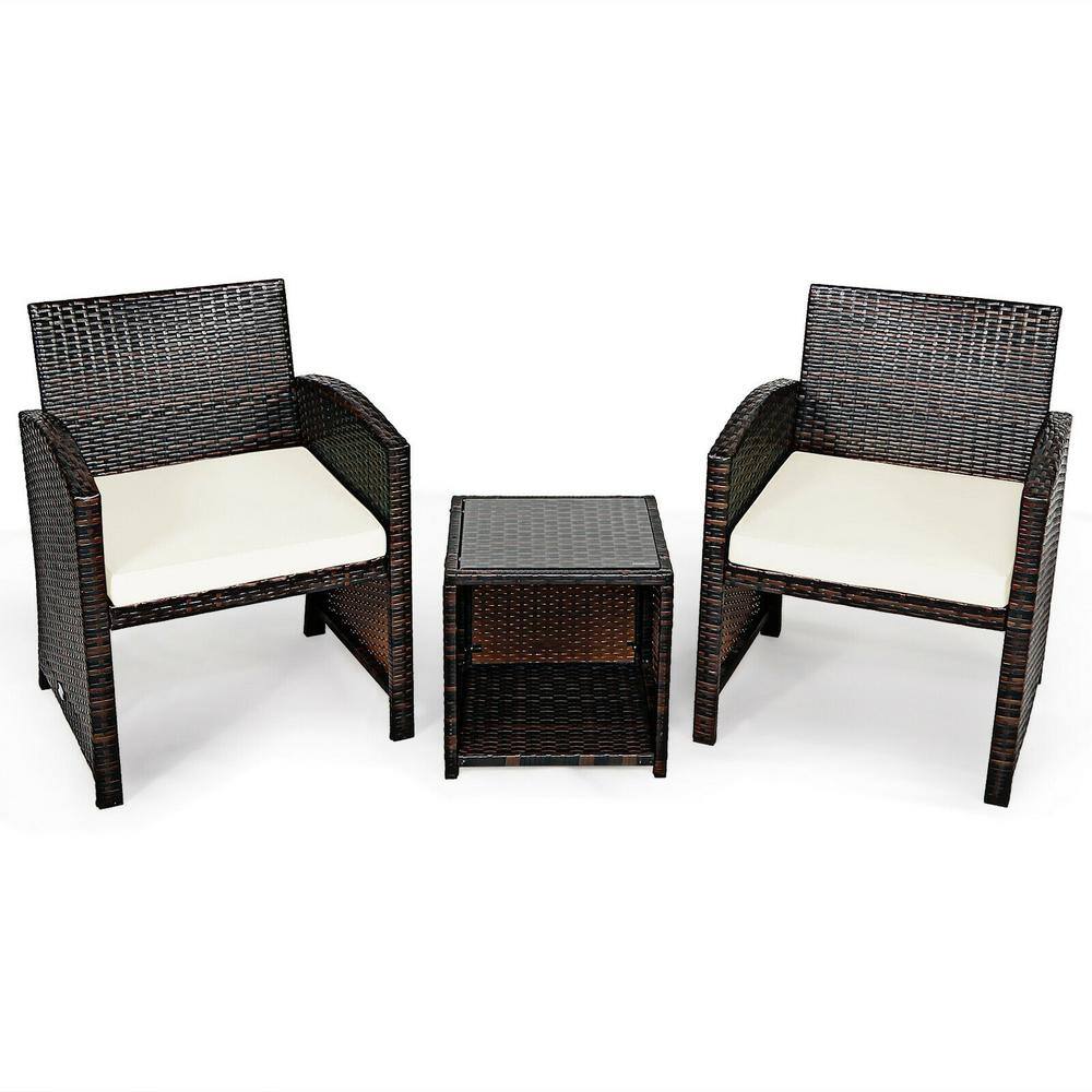 3-Pieces PE Rattan Wicker Outdoor Patio Conversation Set With Coffee Table 