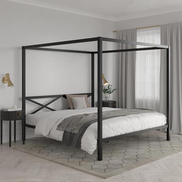 DHP Otto King Metal Canopy Bed, Black