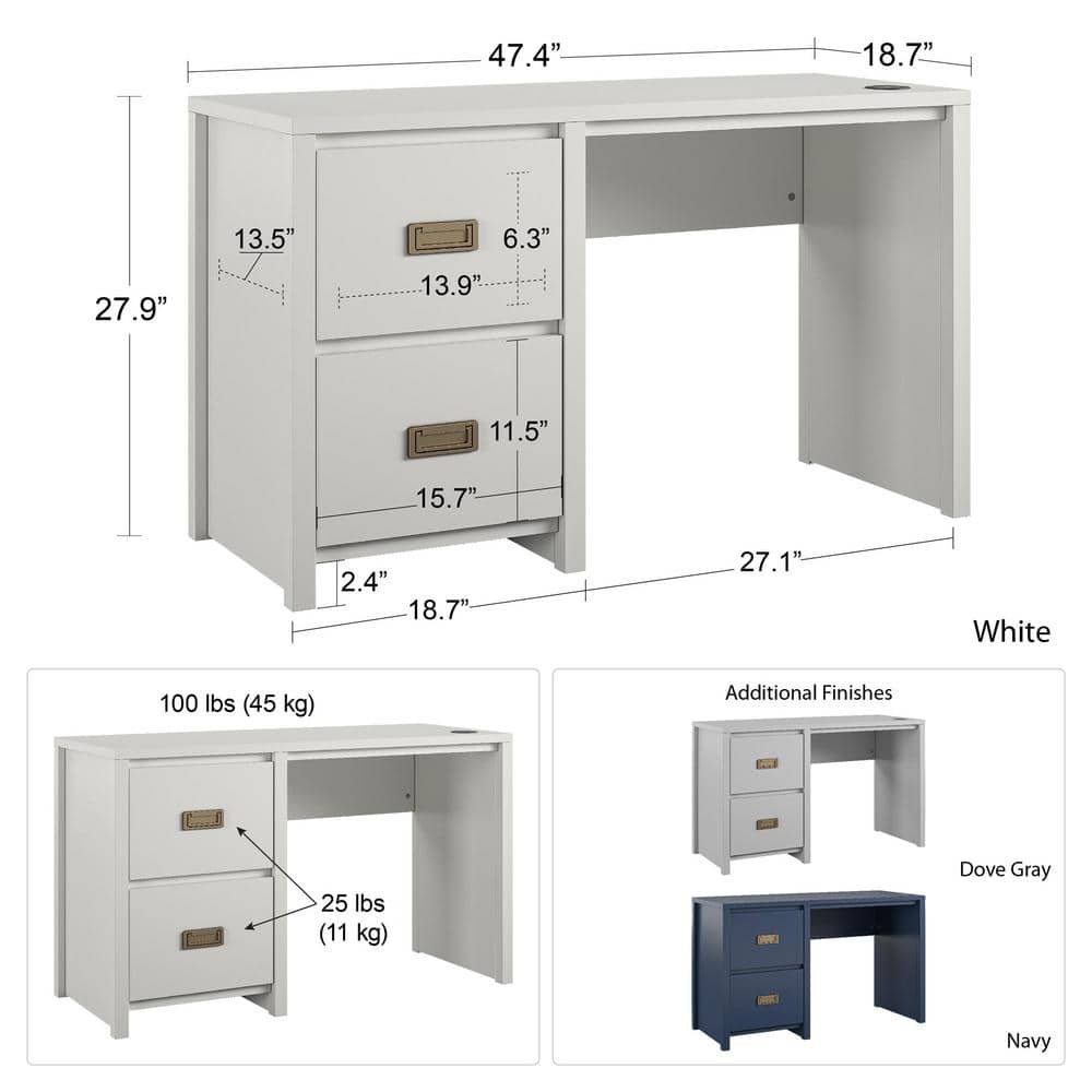 Explorer's Haven White Wooden Kids' Desk with Gold Drawer Pulls