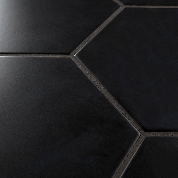 Merola Tile Textile Hex Black 8 5 In, Black Between Bathroom Tiles