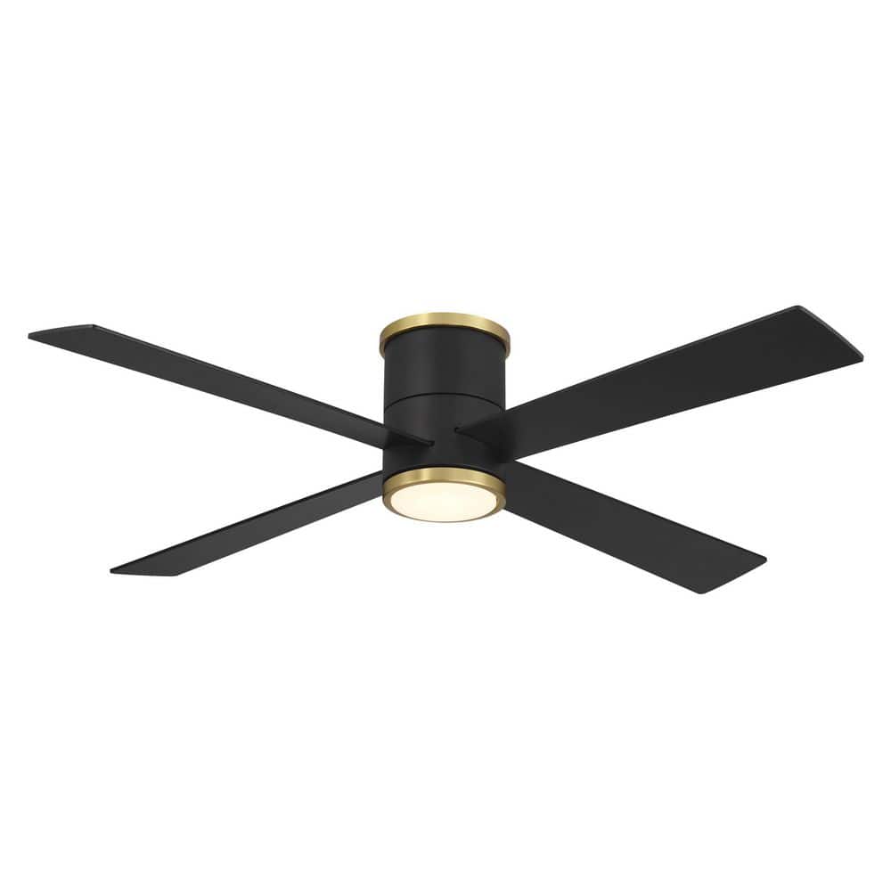 Falco Flush 54 in. Indoor Coal Black and Soft Brass Flush Mount Ceiling Fan with Integrated LED and Remote Included price history on PriceWatchPro