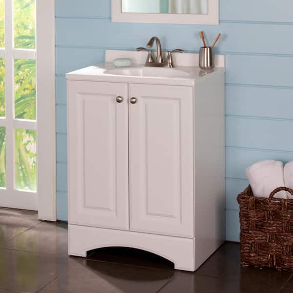 Glacier Bay 25 in. W x 19 in. D x 35 in. H Single Sink Freestanding Bath Vanity in White with White Cultured Marble Top