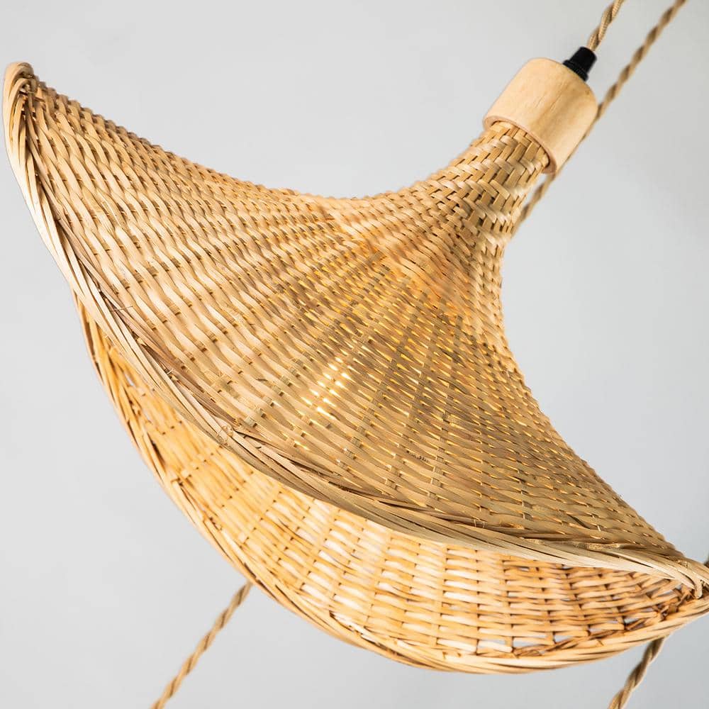 Island-Vibe Triple Hat-Shaped Rattan Pendant Light - Tan